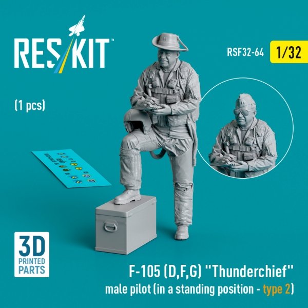 RESKIT RSF32-0064 F-105 (D,F,G) "Thunderchief" male pilot (in a standing position - type 2) (1 pcs) (3D Printed) (1/32)