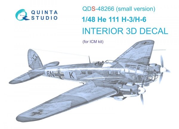 Quinta Studio QDS48266 He 111H-3/H-6 3D-Printed &amp; coloured Interior on decal paper ( ICM ) (Small version) 1/48