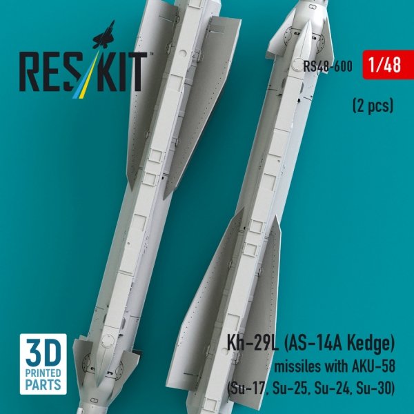 RESKIT RS48-0600 Kh-29L (AS-14A Kedge) missiles with AKU-58 (2 pcs) (Su-17, Su-25, Su-24, Su-30) (3D Printed) (1/48)