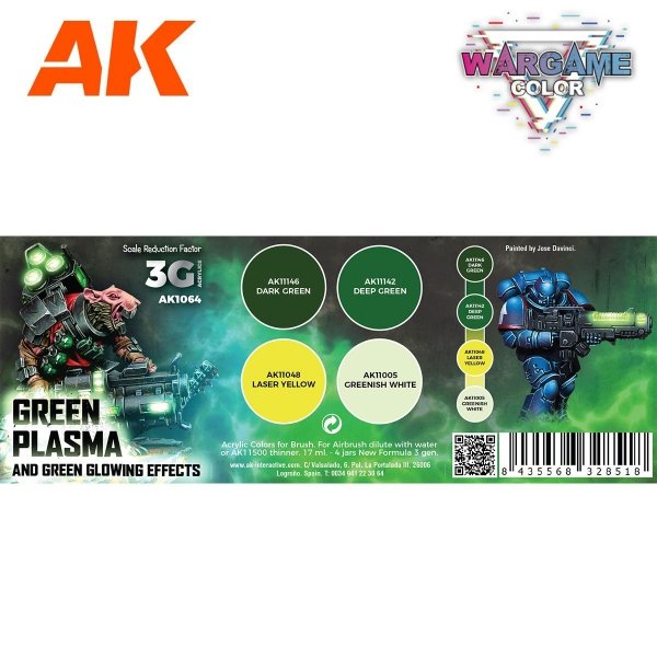 AK Interactive AK1064 WARGAME COLOR SET. GREEN PLASMA AND GLOWING EFFECTS. 4x17 ml