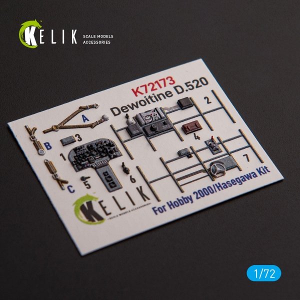 Kelik K72173 Dewoitine D.520 - interior 3D decals for Hobby 2000/Hasegawa kit (1/72)