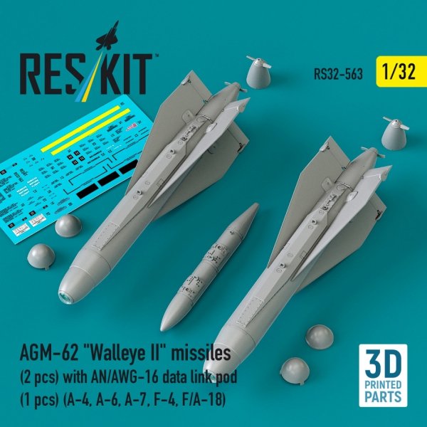 RESKIT RS32-0563 AGM-62 "Walleye II" missiles (2 pcs) with AN/AWG-16 data link pod (1 pcs) (A-4, A-6, A-7, F-4, F/A-18) (3D Printed) (1/32)