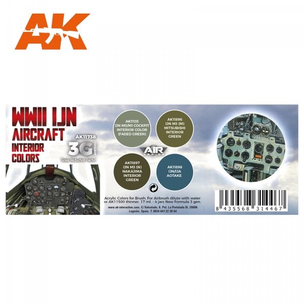 AK Interactive AK11738 WWII IJN AIRCRAFT INTERIOR COLORS 4x17 ml