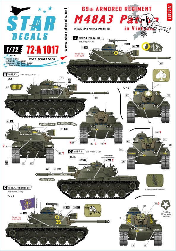 Star Decals 72-A1017 M67 Zippo. 1st Tank Battalion, M67A2 Flame tank 1/72