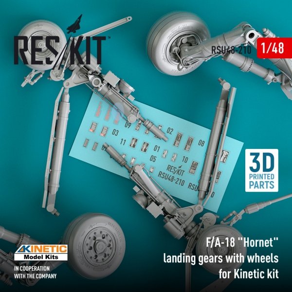 RESKIT RSU48-0210 F/A-18 &quot;HORNET&quot; LANDING GEARS WITH WHEELS FOR KINETIC KIT (RESIN &amp; 3D PRINTED) 1/48