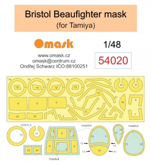 Omask 54020 Bristol Beaufighter mask (for Tamiya) 1/48