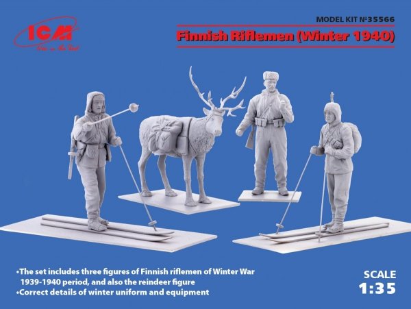 ICM 35566 Finnish Riflemen (Winter 1940) (4 figures - 3 rifleman, 1 reindeer)