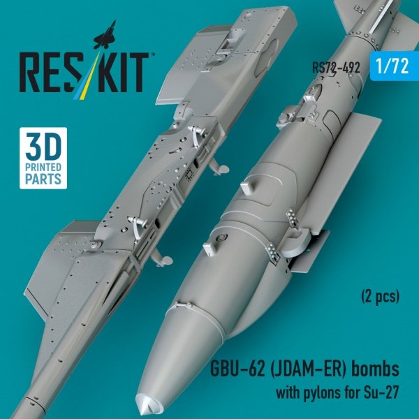 RESKIT RS72-0492 GBU-62 (JDAM-ER) bombs with pylons for Su-27 "Flanker" (2 pcs) (3D Printed) (1/72)
