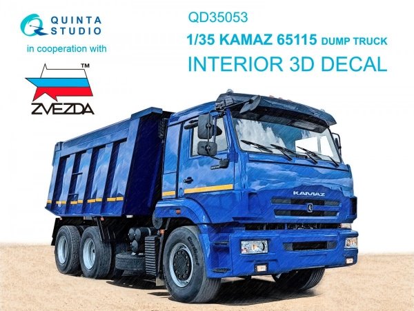 Quinta Studio QD35053 KAMAZ 65115 Dump truck 3D-Printed &amp; coloured Interior on decal paper ( Zvezda ) 1/35