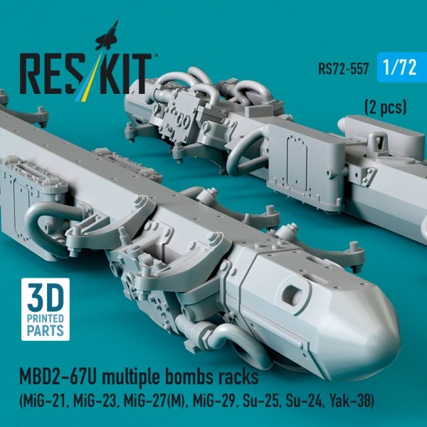 RESKIT RS72-0557 MBD2-67U multiple bombs racks (2 pcs) (MiG-21, MiG-23, MiG-27(М), MiG-29, Su-25, Su-24, Yak-38) (3D Printed) (1/72)