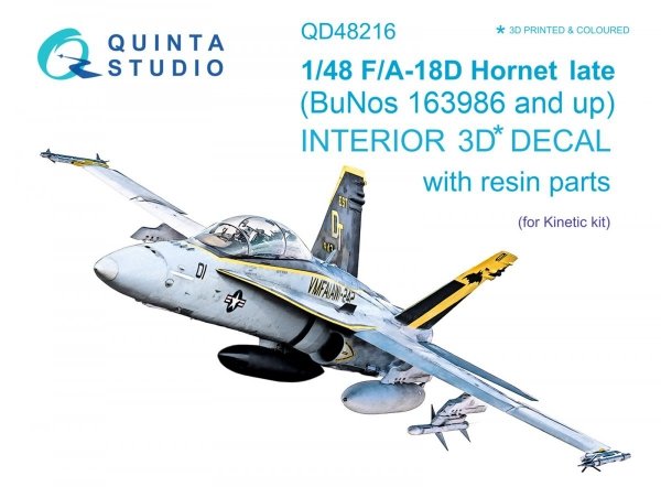 Quinta Studio QD48216 F/A-18D Late 3D-Printed &amp; coloured Interior on decal paper with resin parts (Kinetic) 1/48