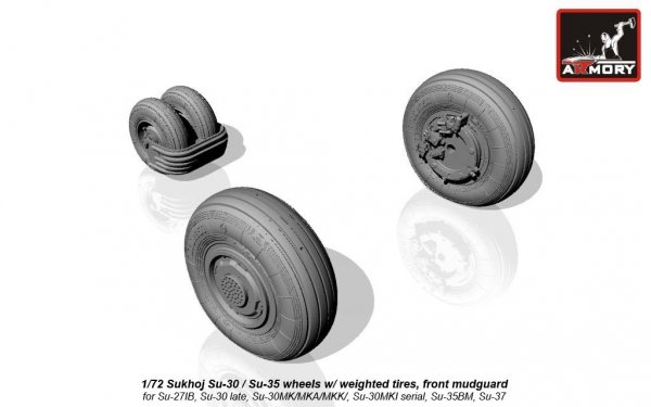 Armory Models AW72035 Sukhoj Su-30 / Su-35 Flanker wheels w/ weighted tires, front mudguard 1/72