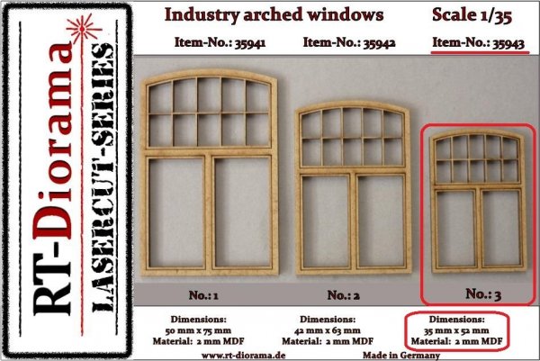 RT-Diorama 35943 Industry arched windows No.: 3 (3 pcs) 1/35