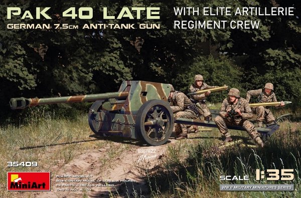 MiniArt 35409 GERMAN 7.5CM ANTI-TANK GUN PaK 40 Late w/ELITE ARTILLERIE REGIMENT CREW 1/35
