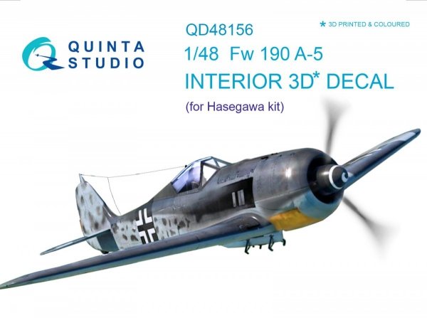 Quinta Studio QD48156 FW 190A-5 3D-Printed &amp; coloured Interior on decal paper (for Hasegawa kit) 1/48