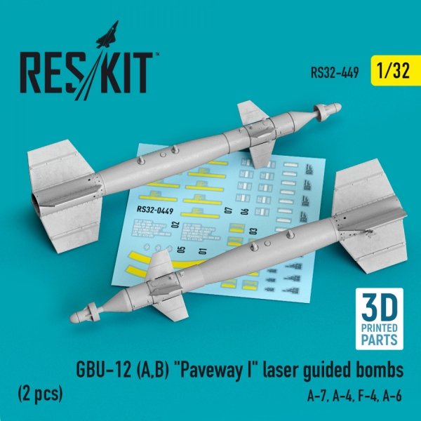 RESKIT RS32-0449 GBU-12 (A,B) &quot;PAVEWAY I&quot; LASER GUIDED BOMBS (2 PCS) (3D PRINTED) 1/32