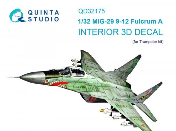 Quinta Studio QD32175 MiG-29 9-12 Fulcrum A 3D-Printed &amp; coloured Interior on decal paper (Trumpeter) 1/32