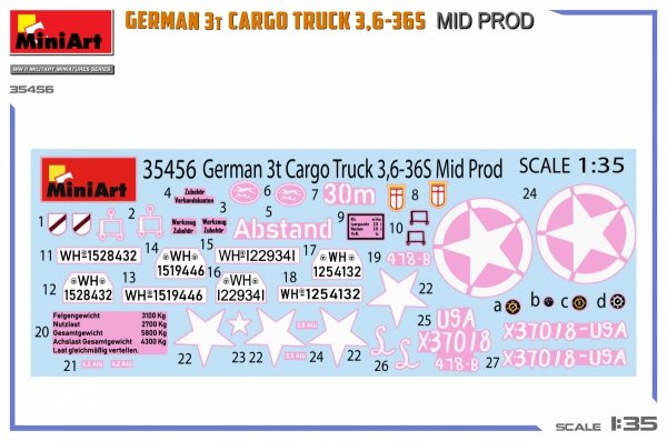 Miniart 35456 GERMAN 3T CARGO TRUCK 3,6-36S MID PROD 1/35