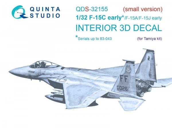Quinta Studio QDS32155 F-15C Early/F-15A/F-15J early 3D-Printed &amp; coloured Interior on decal paper (Tamiya) (small version) 1/32