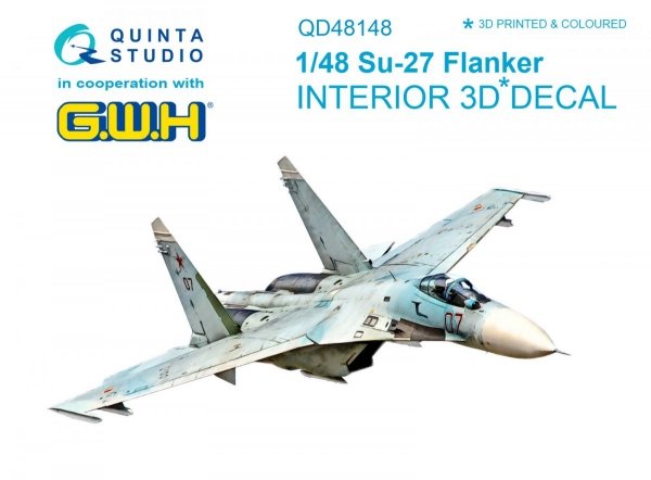 Quinta Studio QD48148 Su-27 3D-Printed &amp; coloured Interior on decal paper (for GWH kit) 1/48