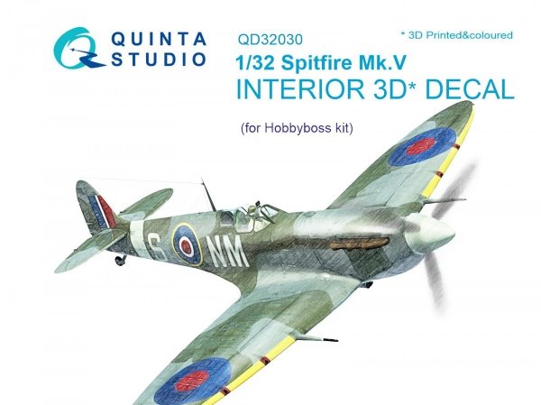 Quinta Studio QD32030 Spitfire Mk.V 3D-Printed &amp; coloured Interior on decal paper (for Hobbyboss kit) 1/32