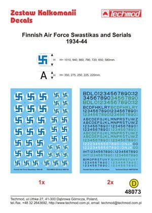Techmod 48073 - Finnish Air Force Swastikas and Serials 1934-44 (1:48)