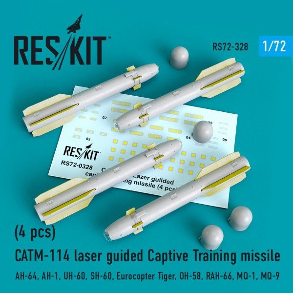 RESKIT RS72-0328 CATM-114 LASER GUIDED CAPTIVE TRAINING MISSILES (4 PCS) 1/72