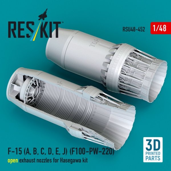 RESKIT RSU48-0452 F-15 (A, B, C, D, E, J) (F100-PW-220) open exhaust nozzles for Hasegawa kit (3D Printed) (1/48)