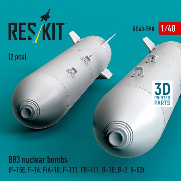 RESKIT RS48-0590 B83 nuclear bombs (2 pcs) (F-15E, F-16, F/A-18, F-111, FB-111, B-1B, B-2, B-52) (3D Printed) (1/48)