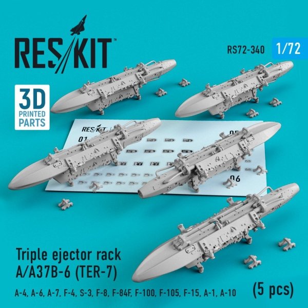 RESKIT RS72-0340 TRIPLE EJECTOR RACK A/A37B-6 (TER-7) (5 PCS) 1/72