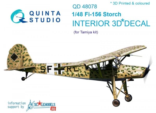 Quinta Studio QD48078 Fi-156 3D-Printed &amp; coloured Interior on decal paper (for Tamiya kit) 1/48