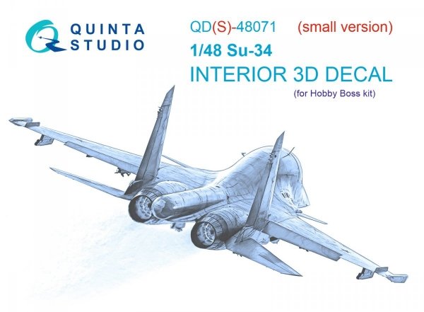 Quinta Studio QDS48071 Su-34 3D-Printed &amp; coloured Interior on decal paper (HobbyBoss) (small version) 1/48