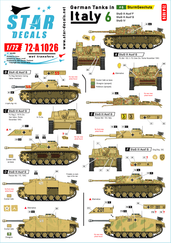 Star Decals 72-A1026 German tanks in Italy # 6. Sturmgeschutz. 1/72