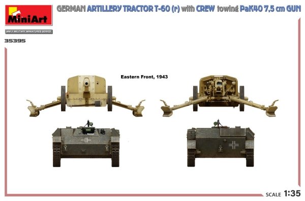 MiniArt 35395 GERMAN ARTILLERY TRACTOR T-60(r) &amp; CREW Towing PaK40 GUN 1/35