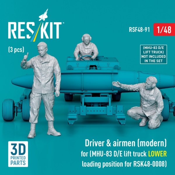 RESKIT RSF48-0091 Driver &amp; airmen (modern) (3 pcs) (MHU-83 D/E lift truck LOWER loading position for RSK48-0008) (3D Printed) (1/48)