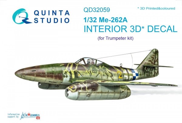 Quinta Studio QD32059 Me-262A 3D-Printed &amp; coloured Interior on decal paper (for Trumpeter kit) 1/32