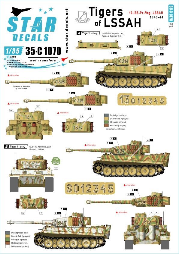 Star Decals 35-C1070 Tigers of LSSAH. 13./SS-Pz-Regiment LSSAH 1/35
