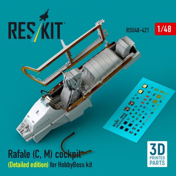 RESKIT RSU48-0421 Rafale (C, M) cockpit (Detailed edition) for HobbyBoss kit (3D printed) (1/48) 