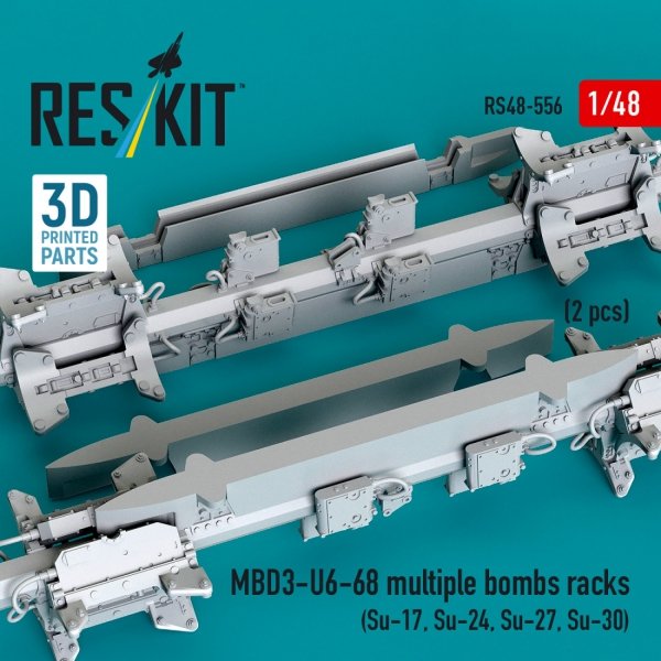 RESKIT RS48-0556 MBD3-U6-68 multiple bombs racks (2 pcs) (Su-17, Su-24, Su-27, Su-30) (3D Printed) (1/48)