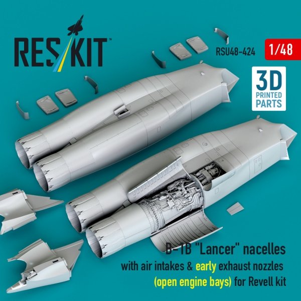 RESKIT RSU48-0424 B-1B "Lancer" nacelles with air intakes &amp; early exhaust nozzles (open engine bay) for Revell kit (3D Printed) (1/48)