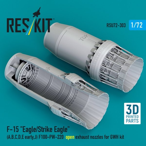 RESKIT RSU72-0303 F-15 "Eagle/Strike Eagle" (A,B,C,D,E early,J) F100-PW-220 open exhaust nozzles for GWH kit (3D Printed) 1/72