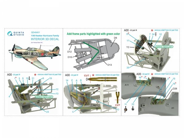 Quinta Studio QD48401 Hawker Hurricane family 3D-Printed &amp; coloured Interior on decal paper (Hobby Boss) 1/48