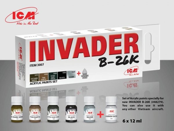 ICM 3007 Acrylic paint set for INVADER B-26K (and other Vietnam aircraft) 6x12ml