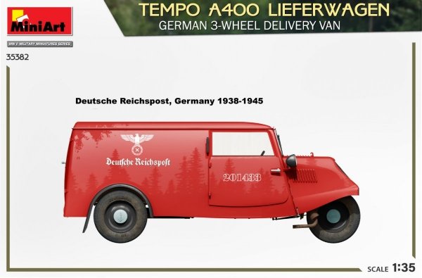 MiniArt 35382 TEMPO A400 LIEFERWAGEN. GERMAN 3-WHEEL DELIVERY VAN 1/35