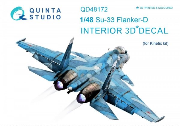 Quinta Studio QD48172 Su-33 3D-Printed &amp; coloured Interior on decal paper (for Kinetic kit) 1/48