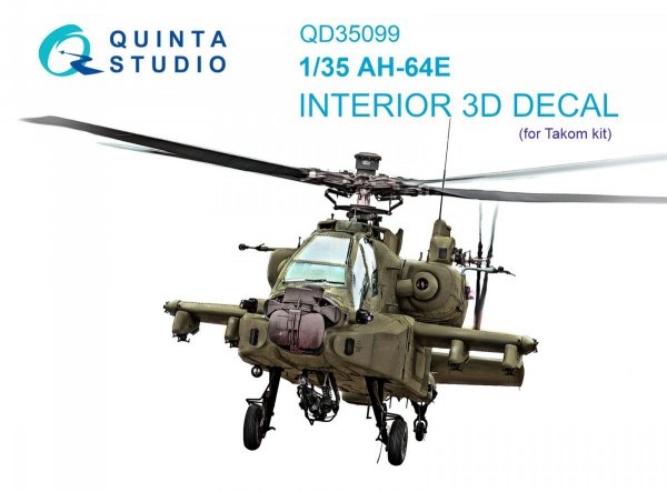 Quinta Studio QD35099 AH-64E 3D-Printed &amp; coloured Interior on decal paper (Takom) 1/35