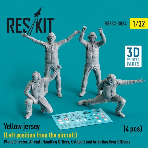 RESKIT RSF32-0024 YELLOW JERSEY (LEFT POSITION FROM THE AIRCRAFT) PLANE DIRECTOR, AIRCRAFT HANDLING OFFICER, CATAPULT AND ARRESTING GEAR OFFICERS (4 PCS) (3D PRINTED) 1/32