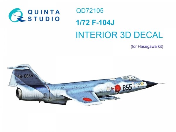 Quinta Studio QD72105 F-104J 3D-Printed &amp; coloured Interior on decal paper (Hasegawa) 1/72