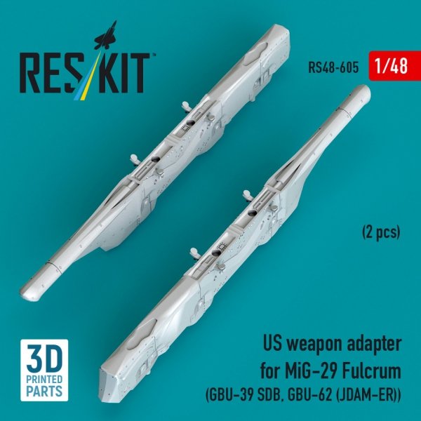 RESKIT RS48-0605 US weapon adapter for MiG-29 Fulcrum (2 pcs) (GBU-39 SDB, GBU-62 (JDAM-ER)) (3D Printed) (1/48)