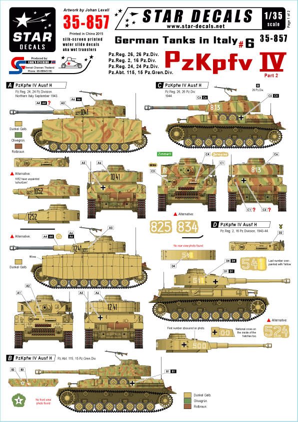 Star Decals 35-857 German Tanks in Italy 6 1/35